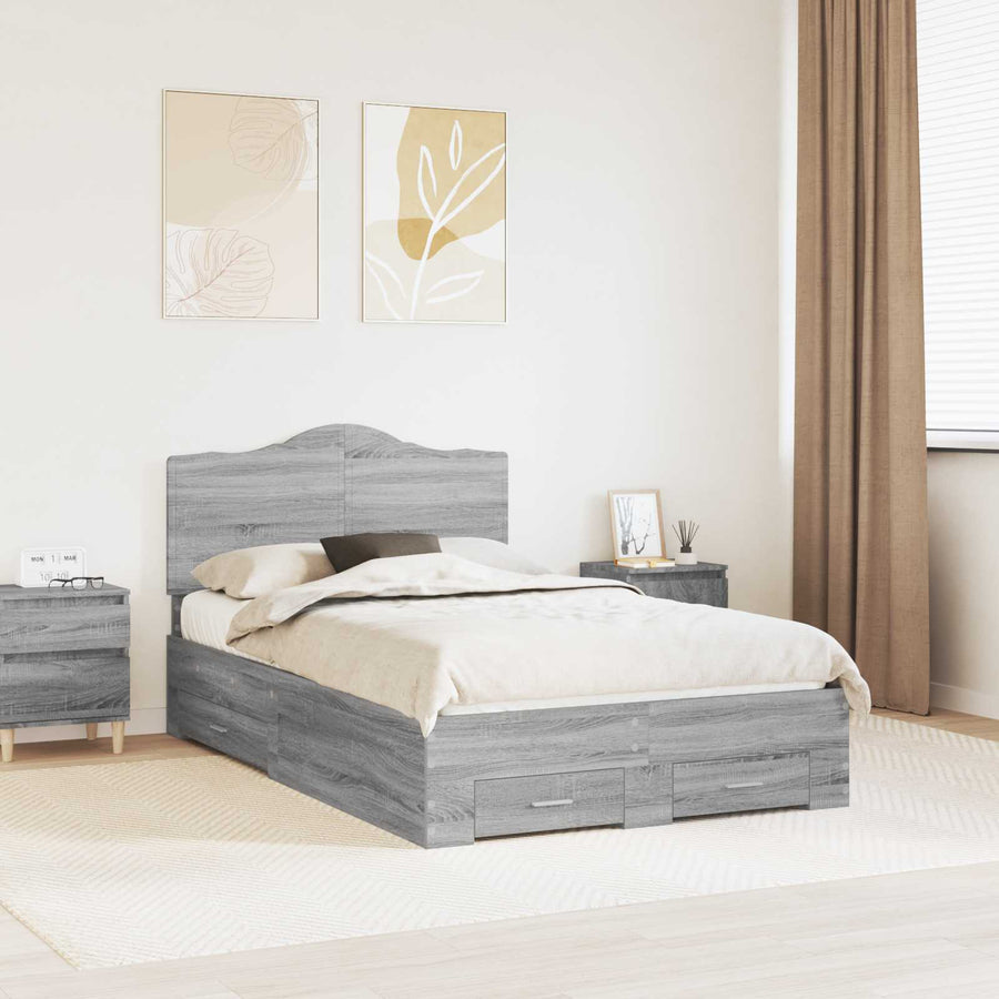 Bedframe met hoofdeinde Grijs Sonoma 135 x 190 cm Bewerkt hout