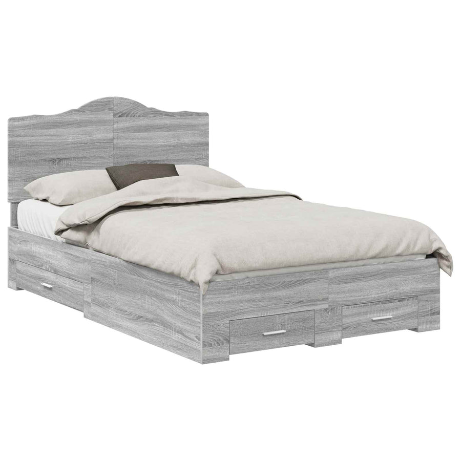 Bedframe met hoofdeinde Grijs Sonoma 135 x 190 cm Bewerkt hout