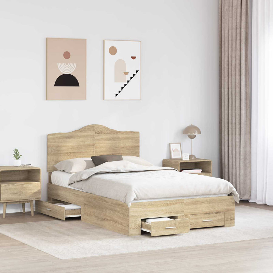 Bedframe met hoofdeinde Sonoma Eiken 120 x 200 cm Bewerkt hout