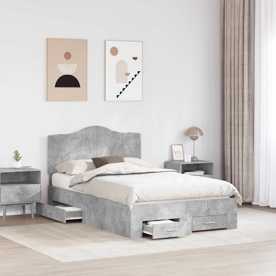 Bedframe met hoofdeinde Beton Grijs 120 x 200 cm Bewerkt hout
