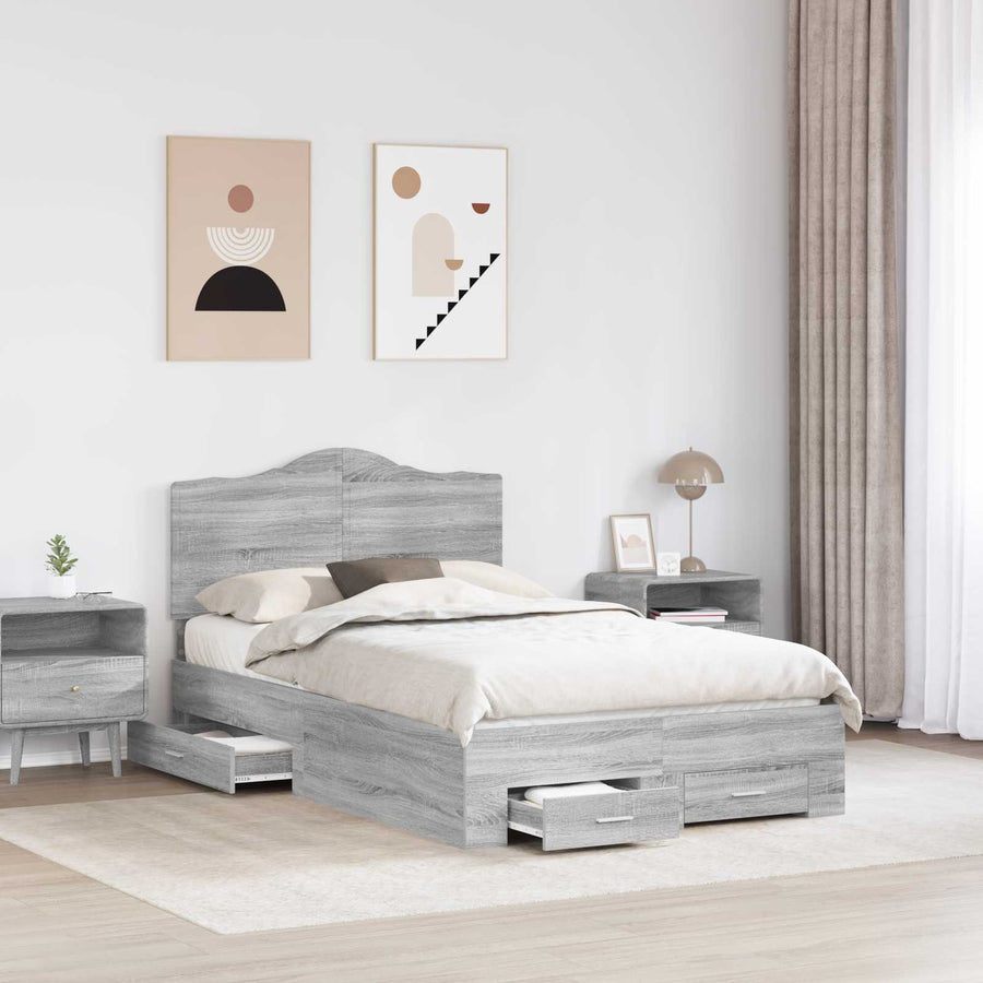 Bedframe met hoofdeinde Grijs Sonoma 120 x 200 cm Bewerkt hout