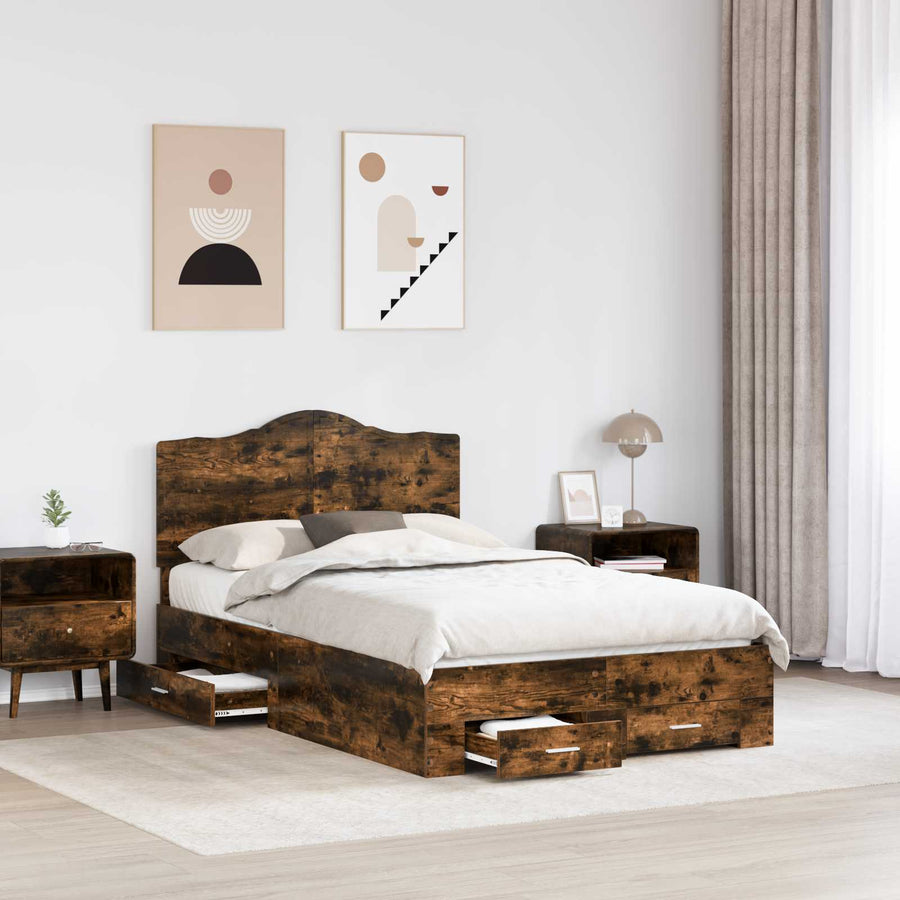 Bedframe met hoofdeinde Gerookt eiken 120 x 190 cm Bewerkt hout