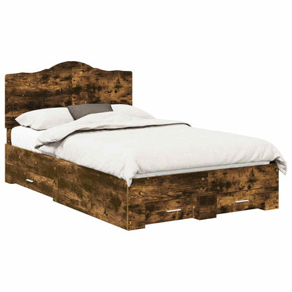 Bedframe met hoofdeinde Gerookt eiken 120 x 190 cm Bewerkt hout
