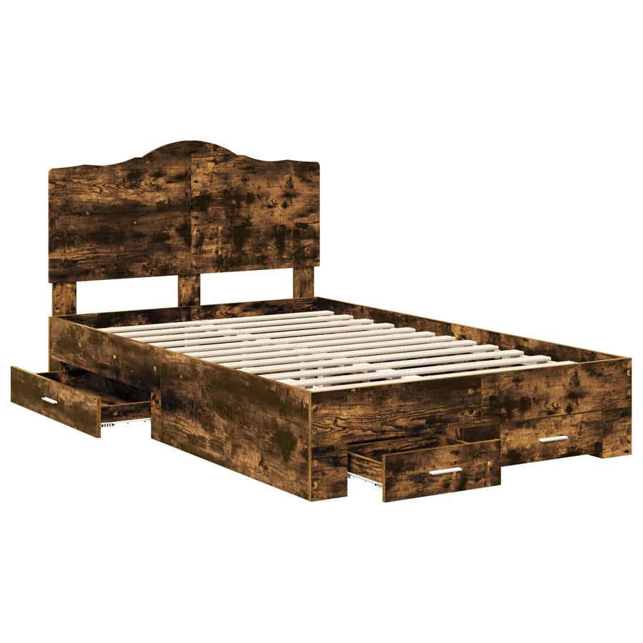 Bedframe met hoofdeinde Gerookt eiken 120 x 190 cm Bewerkt hout