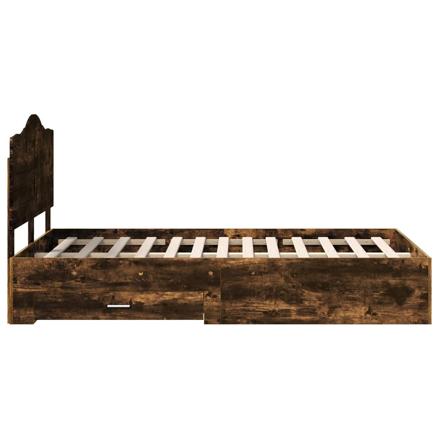 Bedframe met hoofdeinde Gerookt eiken 120 x 190 cm Bewerkt hout