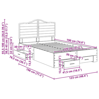 Bedframe met hoofdeinde Gerookt eiken 120 x 190 cm Bewerkt hout