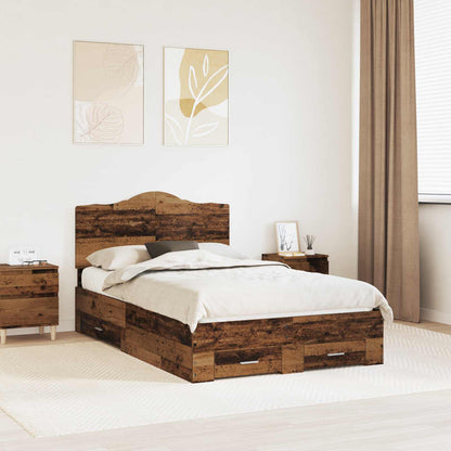 Bedframe met hoofdeinde Oudhout 120 x 190 cm Bewerkt hout