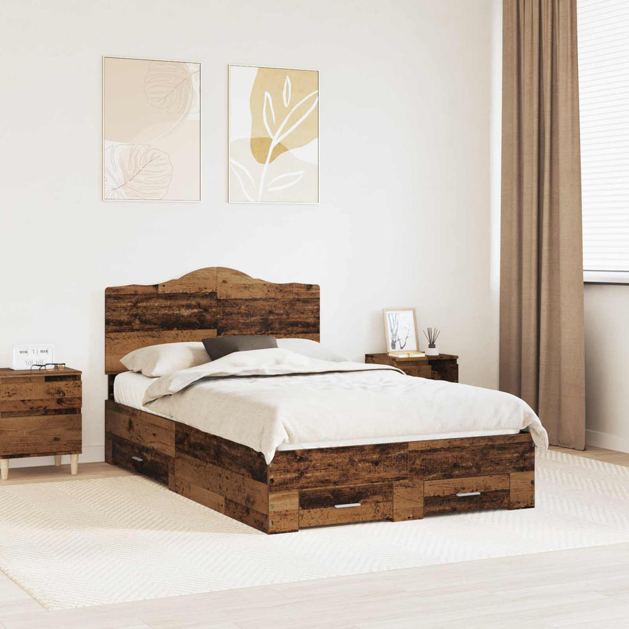 Bedframe met hoofdeinde Oudhout 120 x 190 cm Bewerkt hout