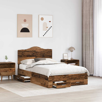Bedframe met hoofdeinde Oudhout 120 x 190 cm Bewerkt hout