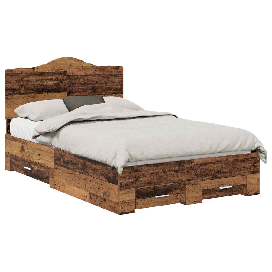 Bedframe met hoofdeinde Oudhout 120 x 190 cm Bewerkt hout