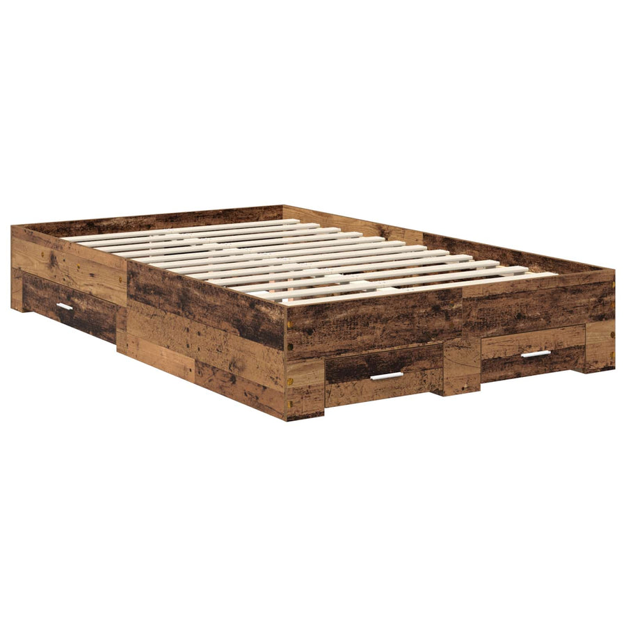 Bedframe met hoofdeinde Oudhout 120 x 190 cm Bewerkt hout