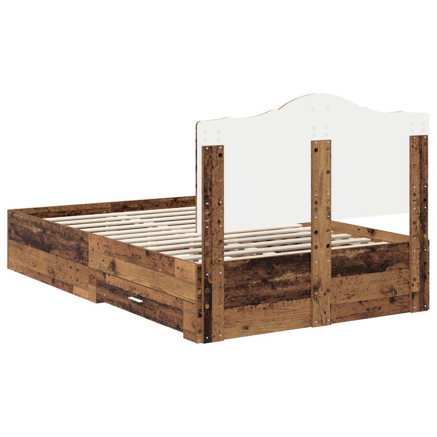 Bedframe met hoofdeinde Oudhout 120 x 190 cm Bewerkt hout