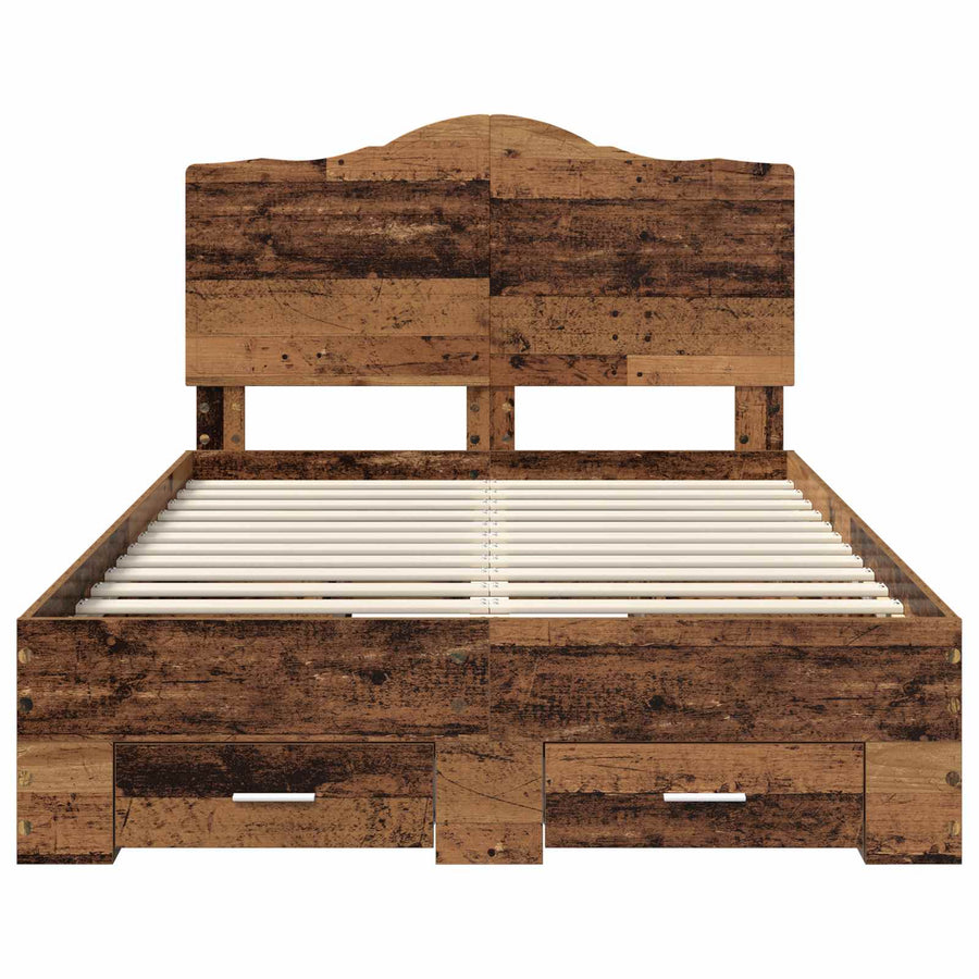 Bedframe met hoofdeinde Oudhout 120 x 190 cm Bewerkt hout