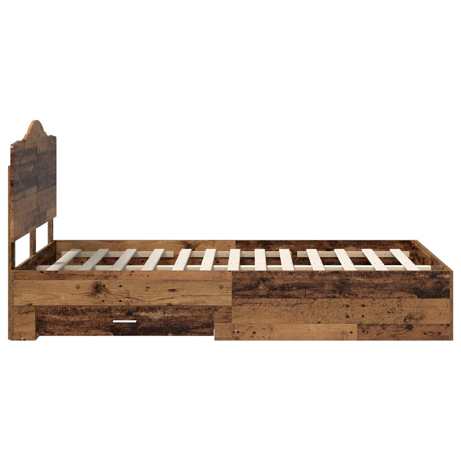 Bedframe met hoofdeinde Oudhout 120 x 190 cm Bewerkt hout