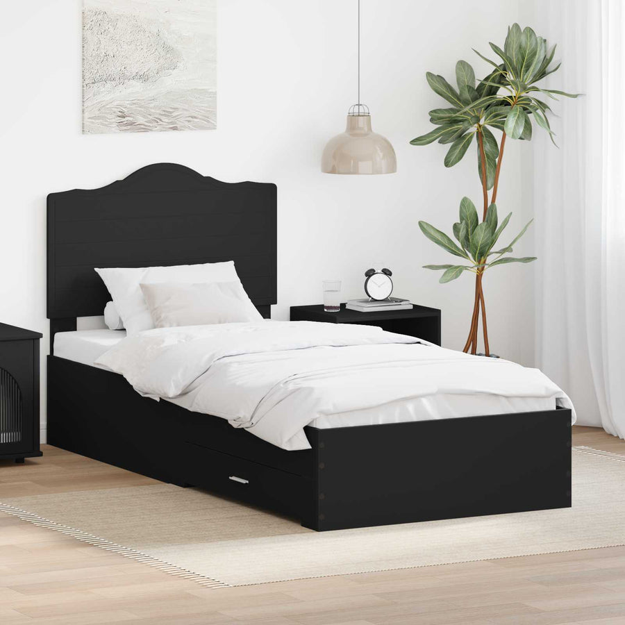 Bedframe met hoofdeinde Zwart 100 x 200 cm Bewerkt hout