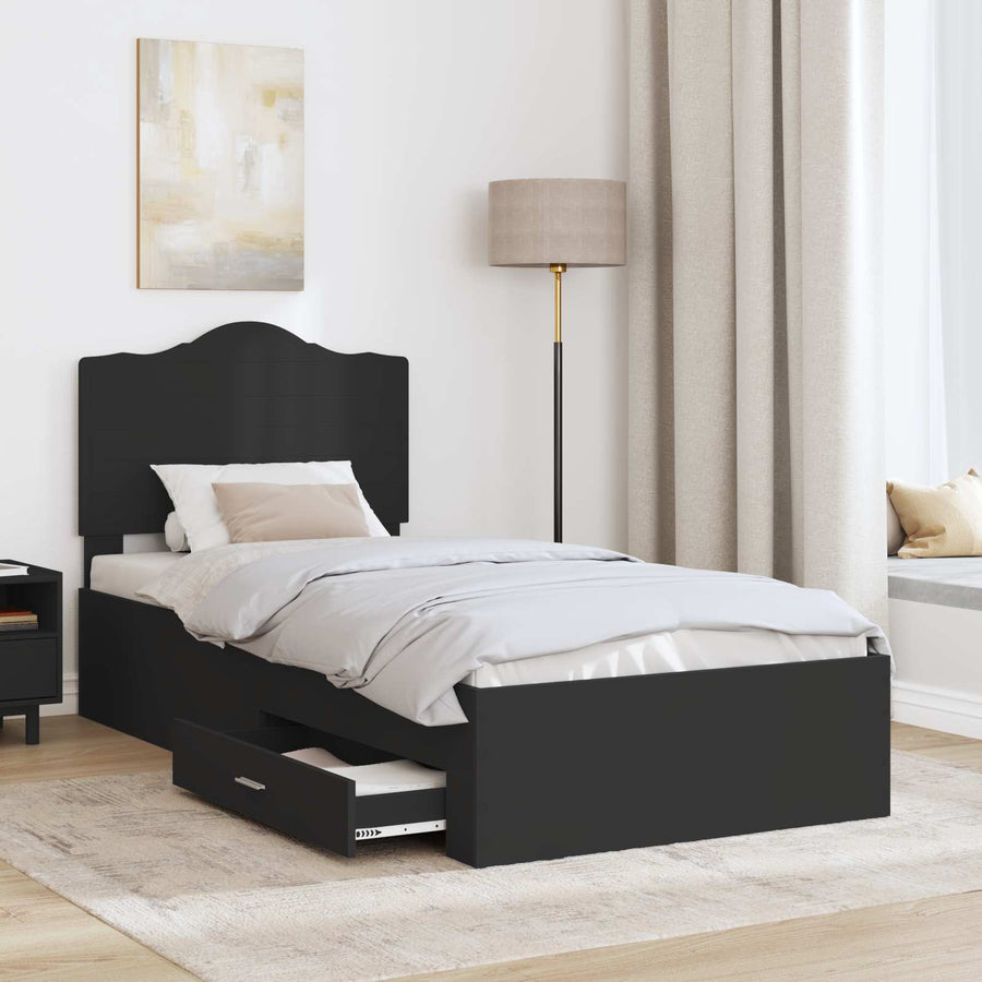 Bedframe met hoofdeinde Zwart 100 x 200 cm Bewerkt hout