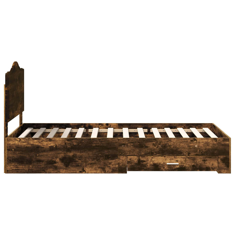 Bedframe met hoofdeinde Gerookt eiken 100 x 200 cm Bewerkt hout