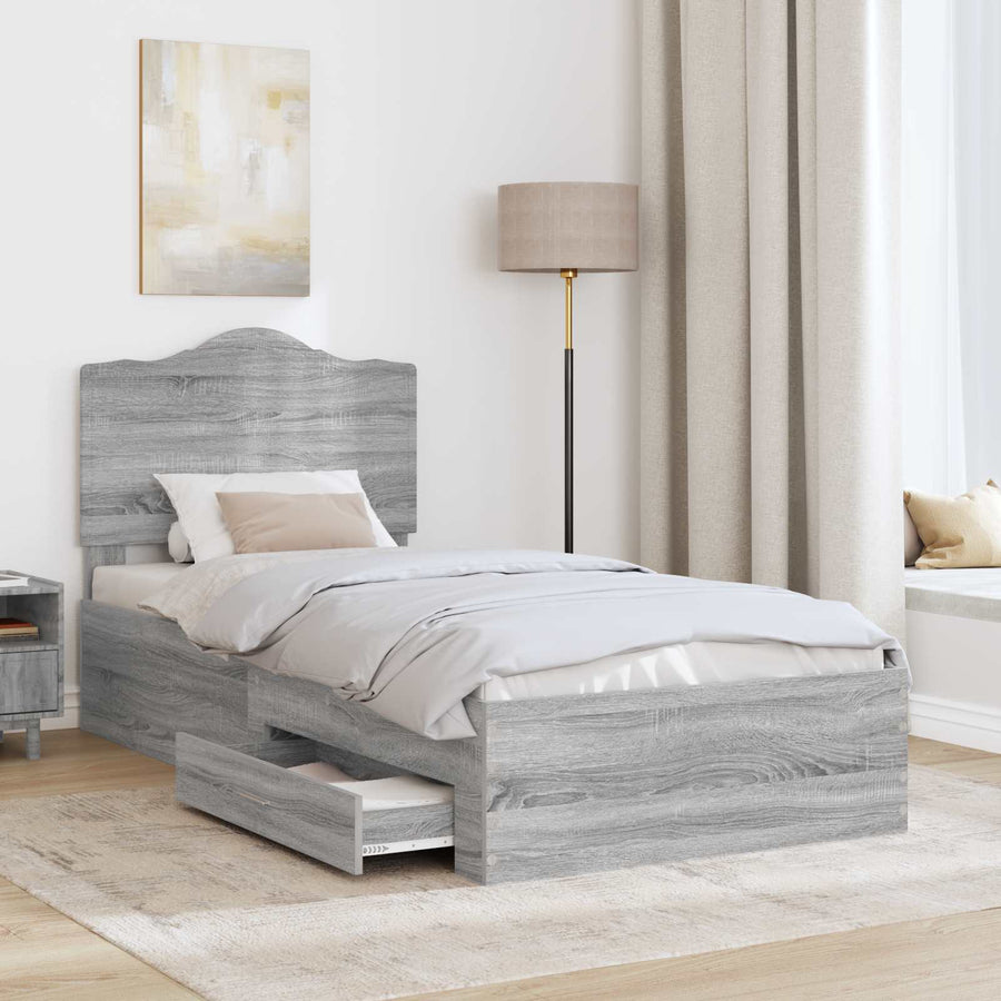 Bedframe met hoofdeinde Grijs Sonoma 100 x 200 cm Bewerkt hout