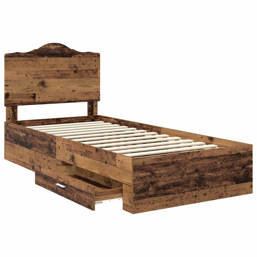 Bedframe met hoofdeinde Oudhout 100 x 200 cm Bewerkt hout