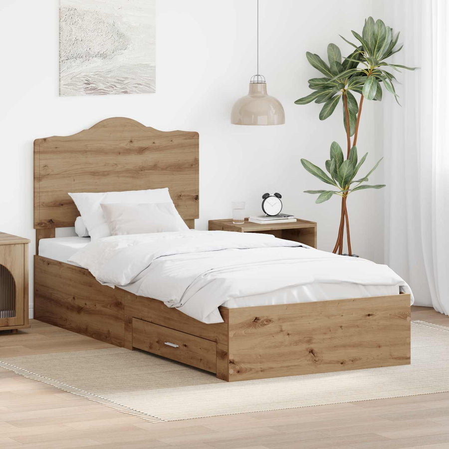 Bedframe met hoofdeinde Artisan Eiken 100 x 200 cm Bewerkt hout