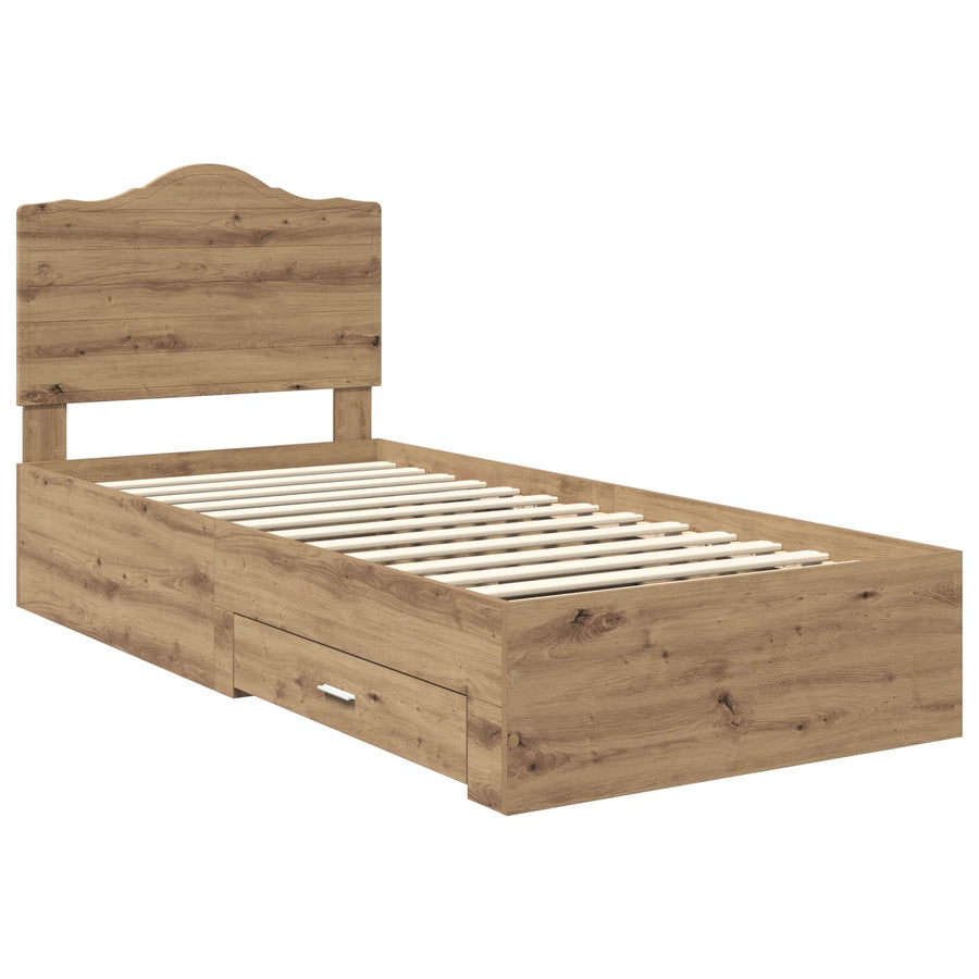 Bedframe met hoofdeinde Artisan Eiken 100 x 200 cm Bewerkt hout