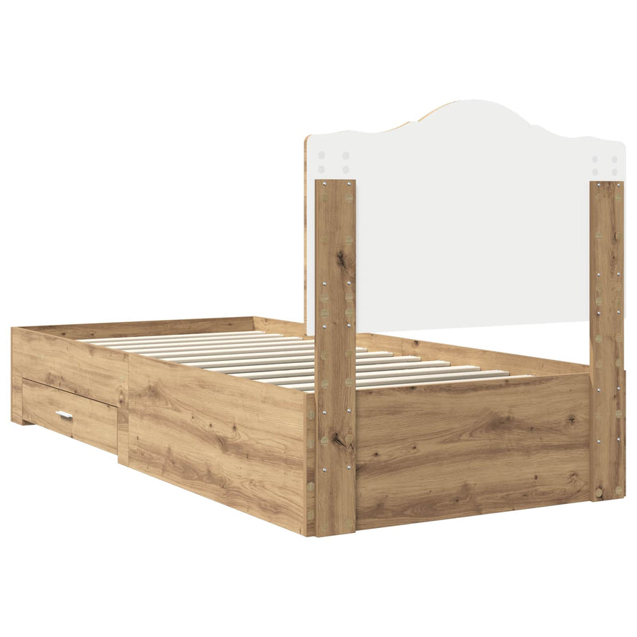Bedframe met hoofdeinde Artisan Eiken 100 x 200 cm Bewerkt hout