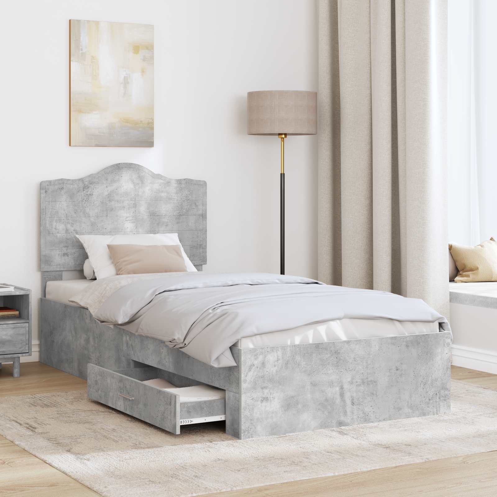 Bedframe met hoofdeinde Beton Grijs 90 x 200 cm Bewerkt hout