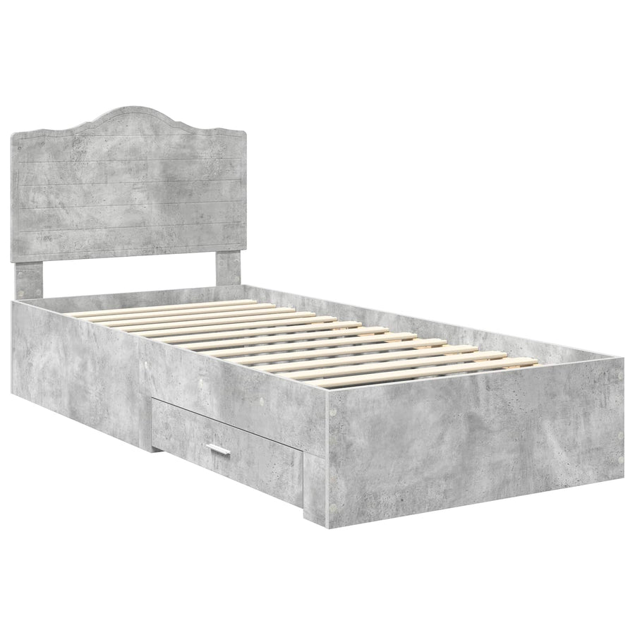 Bedframe met hoofdeinde Beton Grijs 90 x 200 cm Bewerkt hout