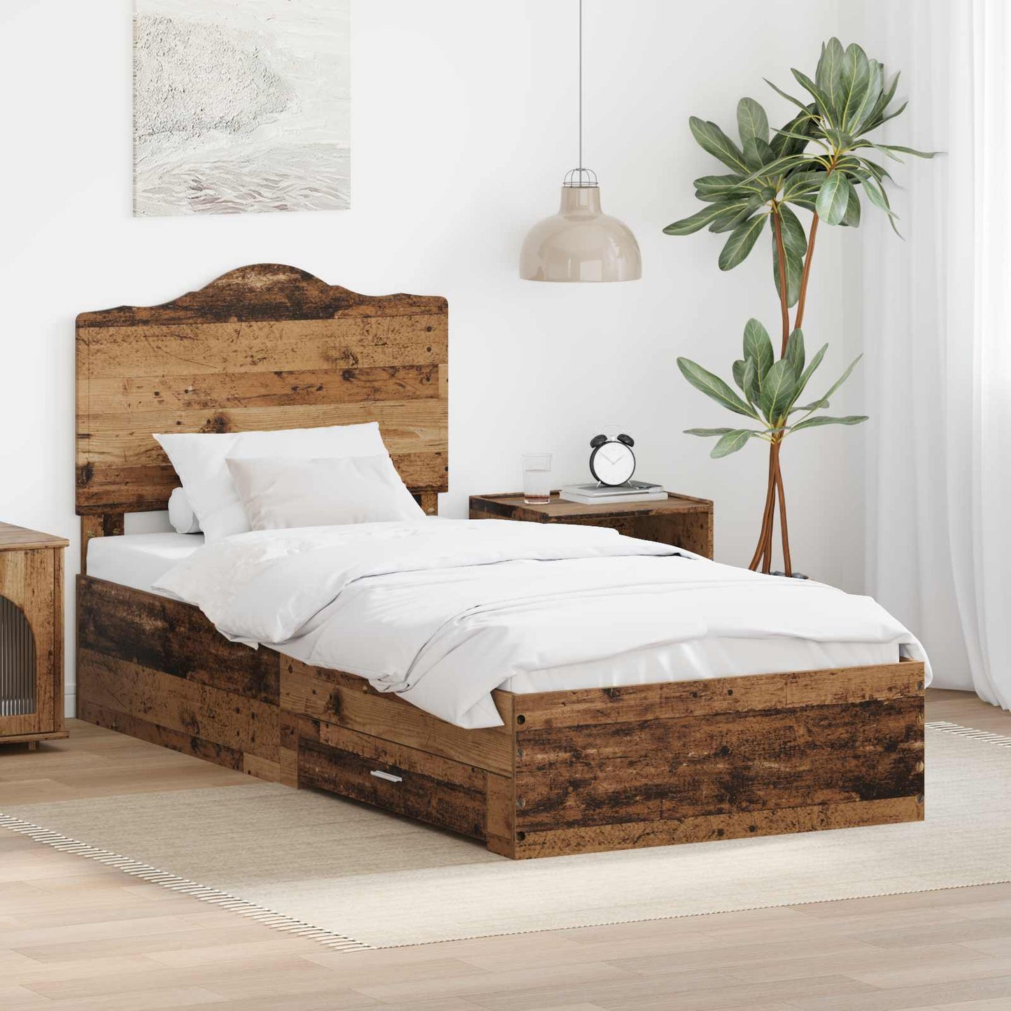 Bedframe met hoofdeinde Oudhout 90 x 200 cm Bewerkt hout