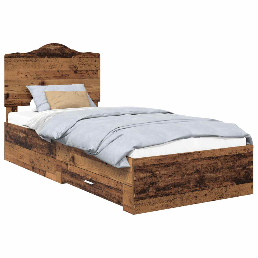 Bedframe met hoofdeinde Oudhout 90 x 200 cm Bewerkt hout