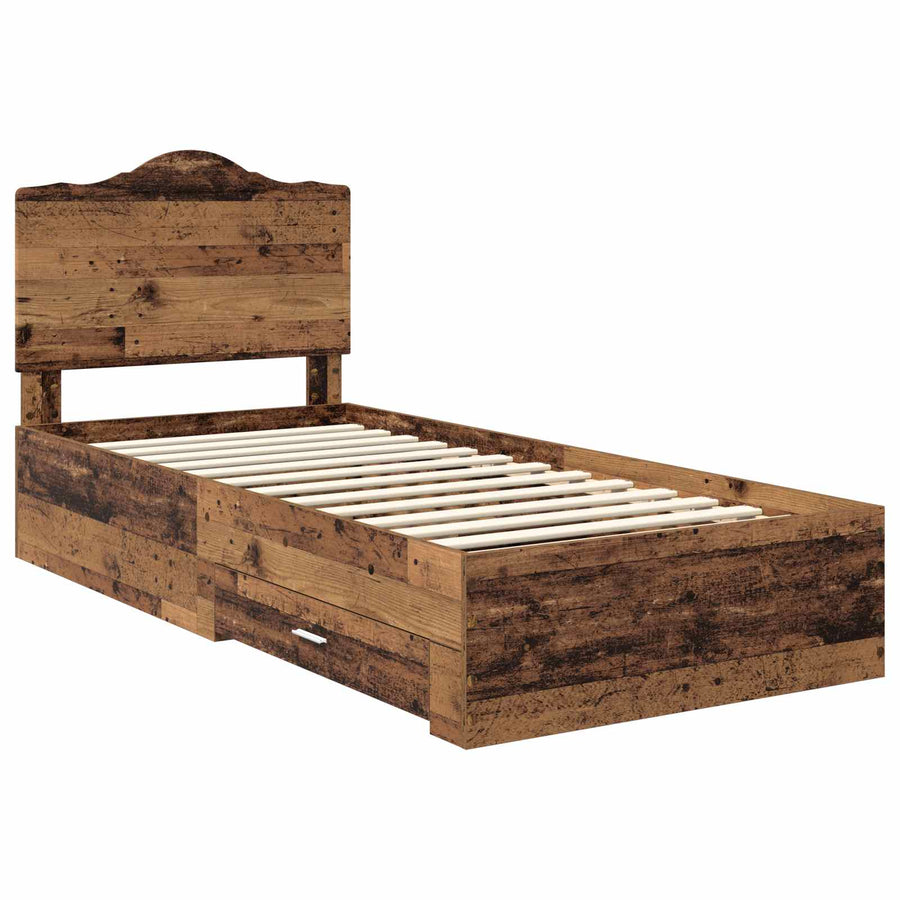Bedframe met hoofdeinde Oudhout 90 x 200 cm Bewerkt hout