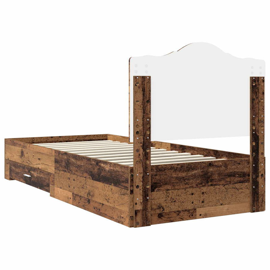 Bedframe met hoofdeinde Oudhout 90 x 200 cm Bewerkt hout