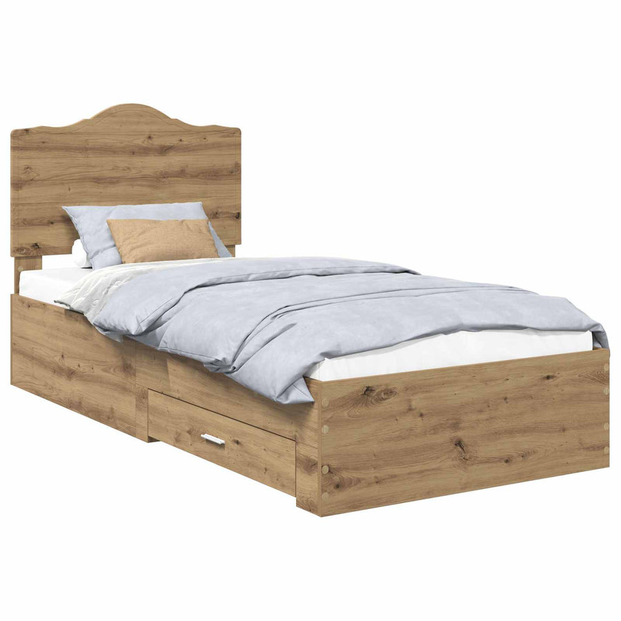 Bedframe met hoofdeinde Artisan Eiken 90 x 200 cm Bewerkt hout