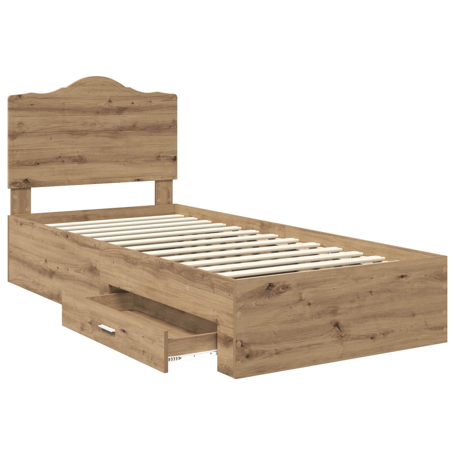 Bedframe met hoofdeinde Artisan Eiken 90 x 200 cm Bewerkt hout