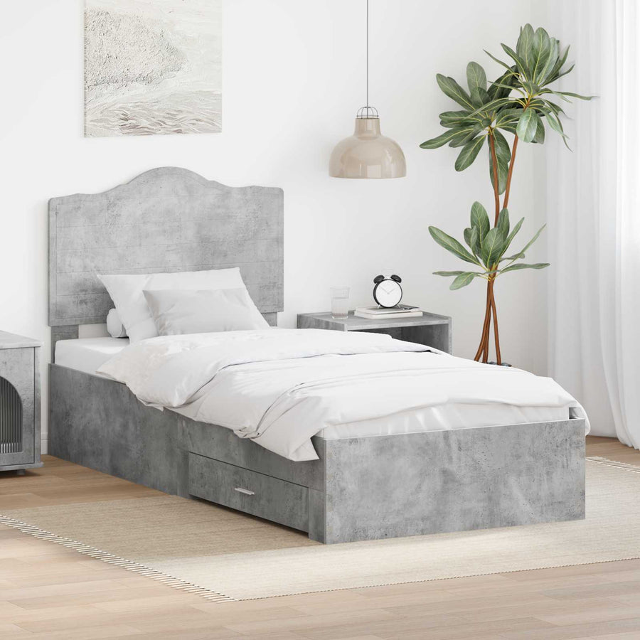 Bedframe met hoofdeinde Beton Grijs 90 x 190 cm Bewerkt hout
