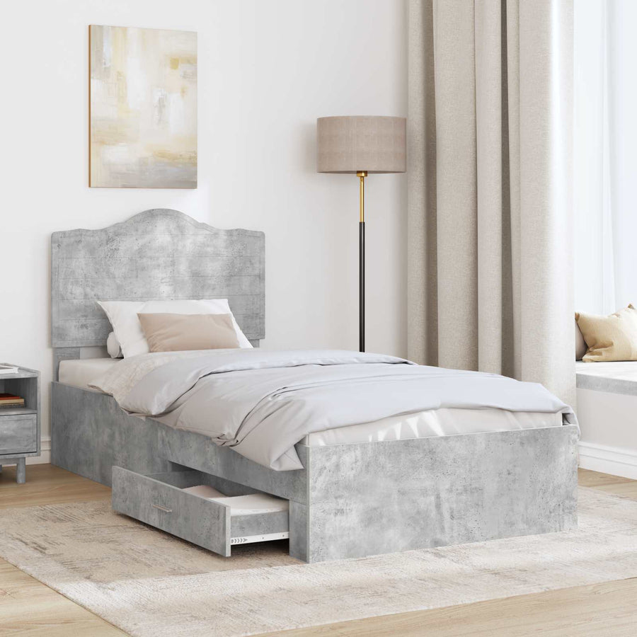 Bedframe met hoofdeinde Beton Grijs 90 x 190 cm Bewerkt hout