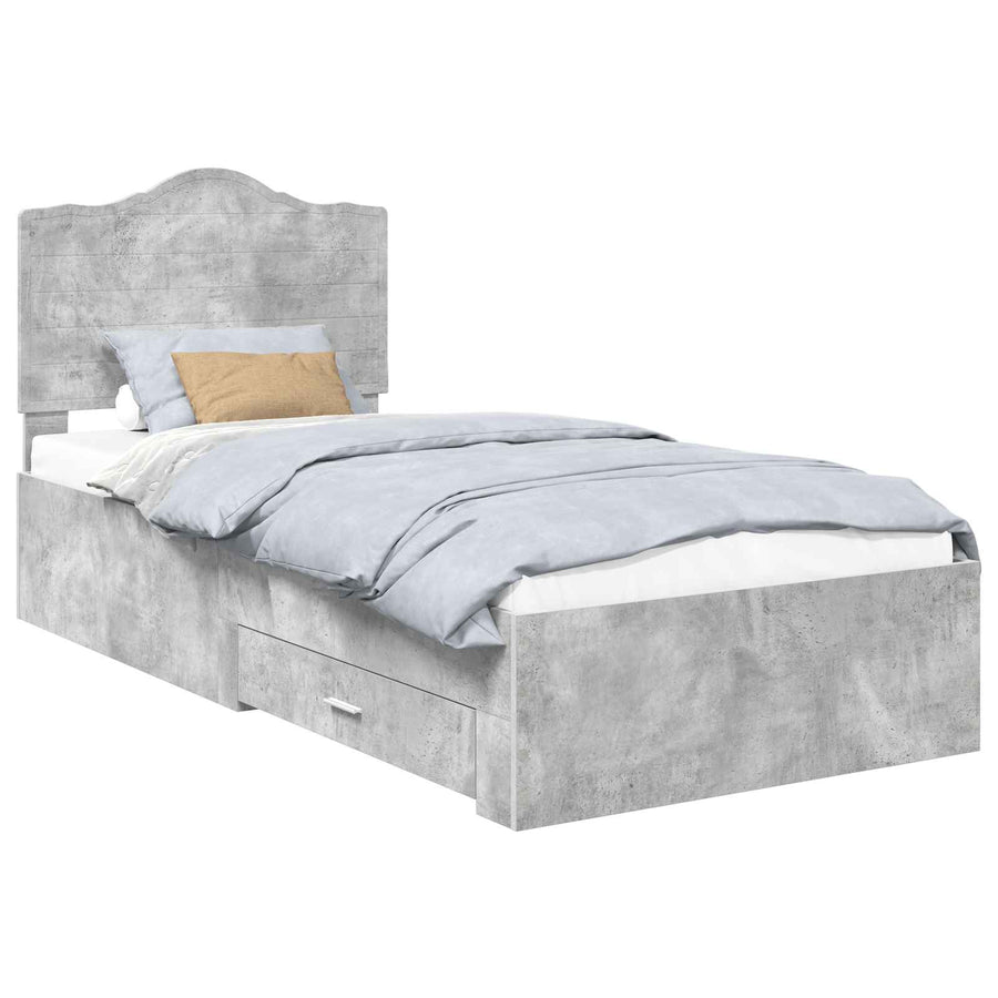 Bedframe met hoofdeinde Beton Grijs 90 x 190 cm Bewerkt hout