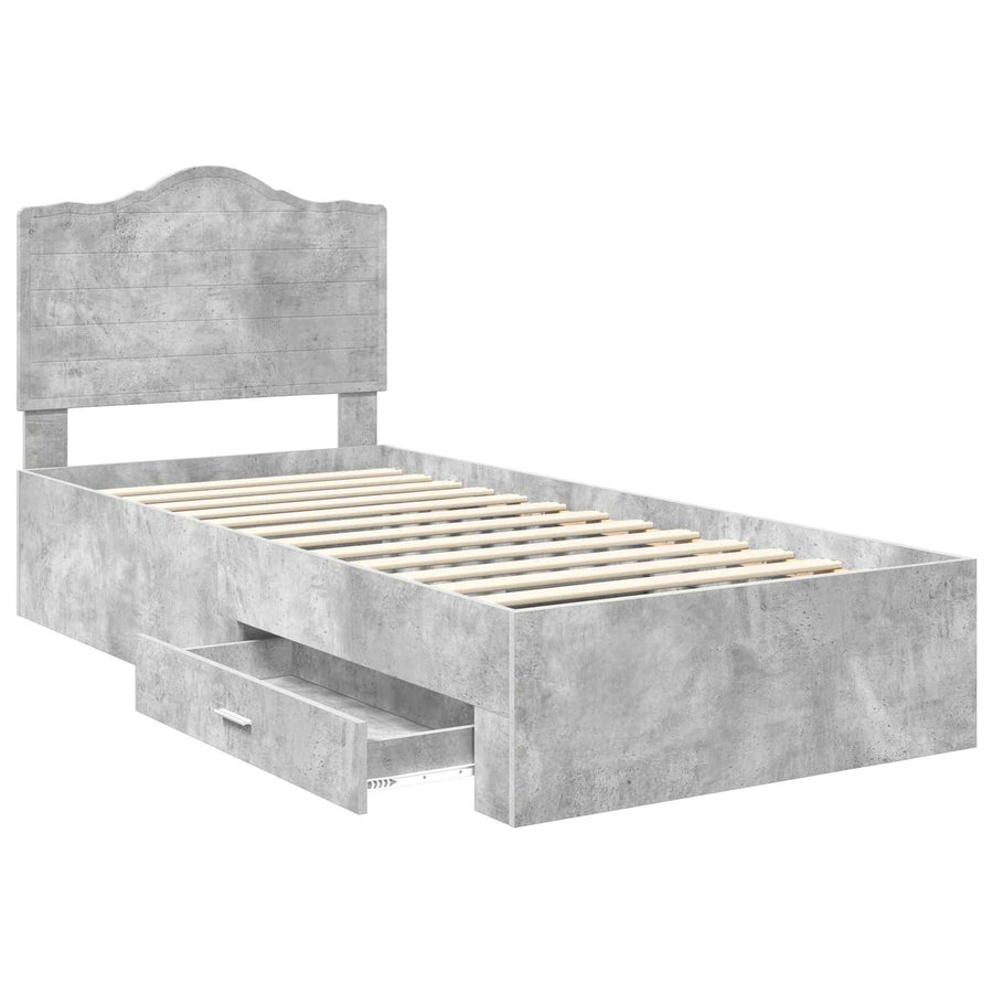 Bedframe met hoofdeinde Beton Grijs 90 x 190 cm Bewerkt hout