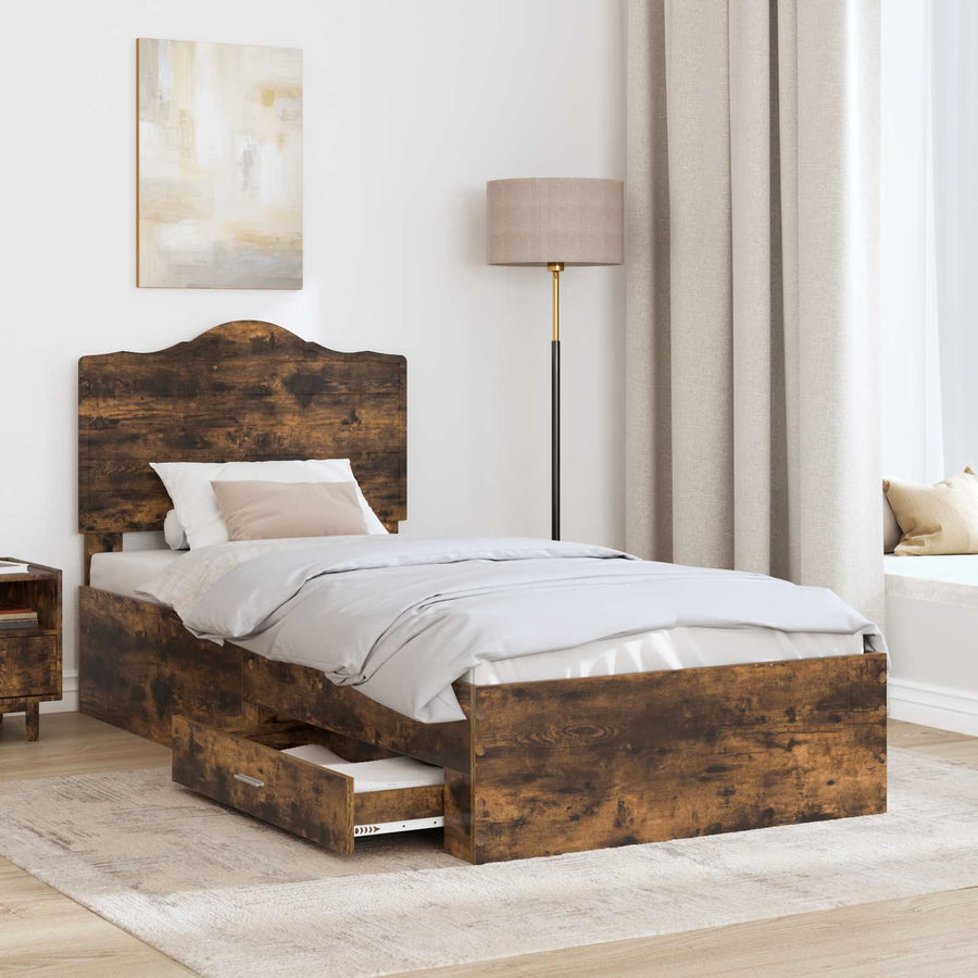 Bedframe met hoofdeinde Gerookt eiken 90 x 190 cm Bewerkt hout