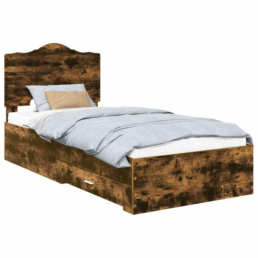 Bedframe met hoofdeinde Gerookt eiken 90 x 190 cm Bewerkt hout