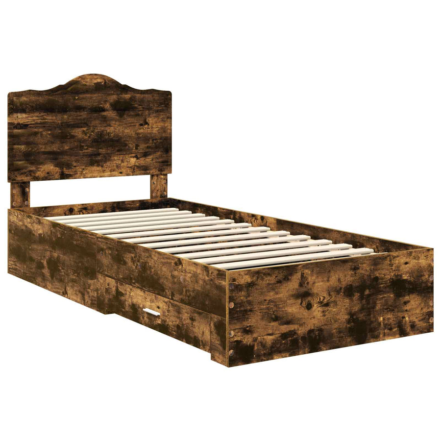 Bedframe met hoofdeinde Gerookt eiken 90 x 190 cm Bewerkt hout