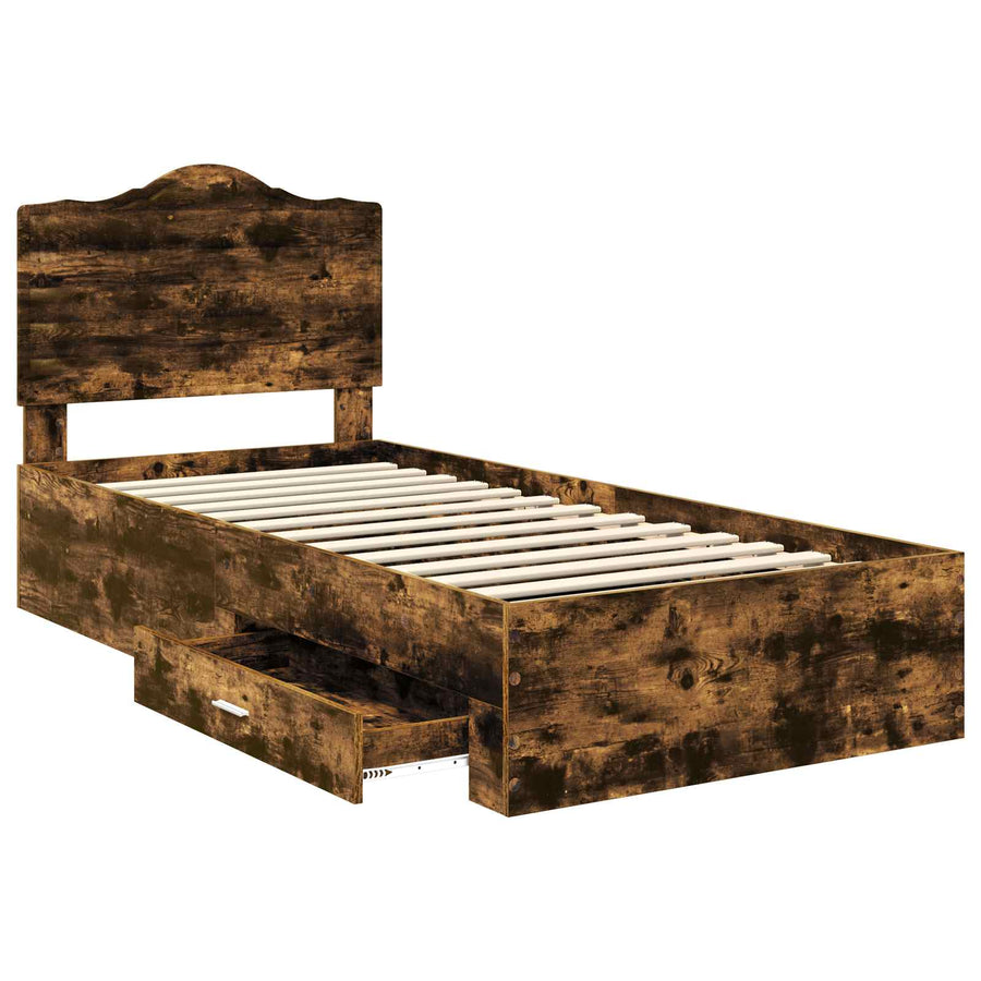 Bedframe met hoofdeinde Gerookt eiken 90 x 190 cm Bewerkt hout