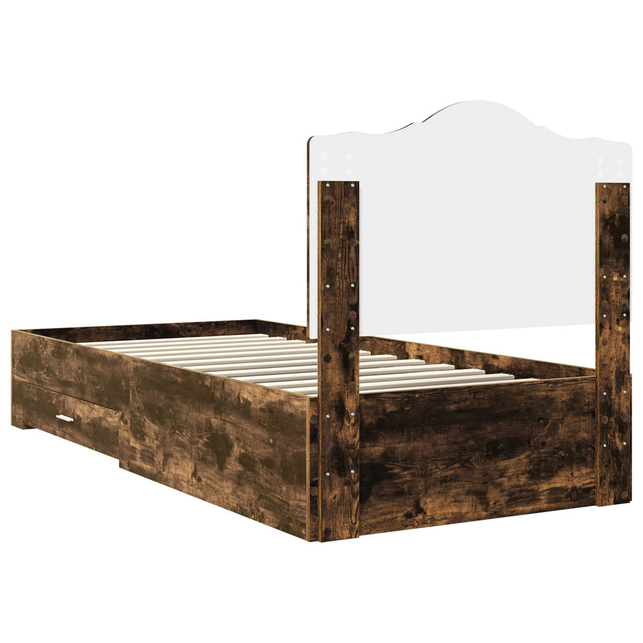 Bedframe met hoofdeinde Gerookt eiken 90 x 190 cm Bewerkt hout
