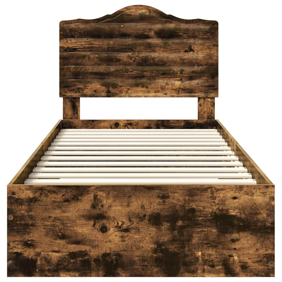 Bedframe met hoofdeinde Gerookt eiken 90 x 190 cm Bewerkt hout