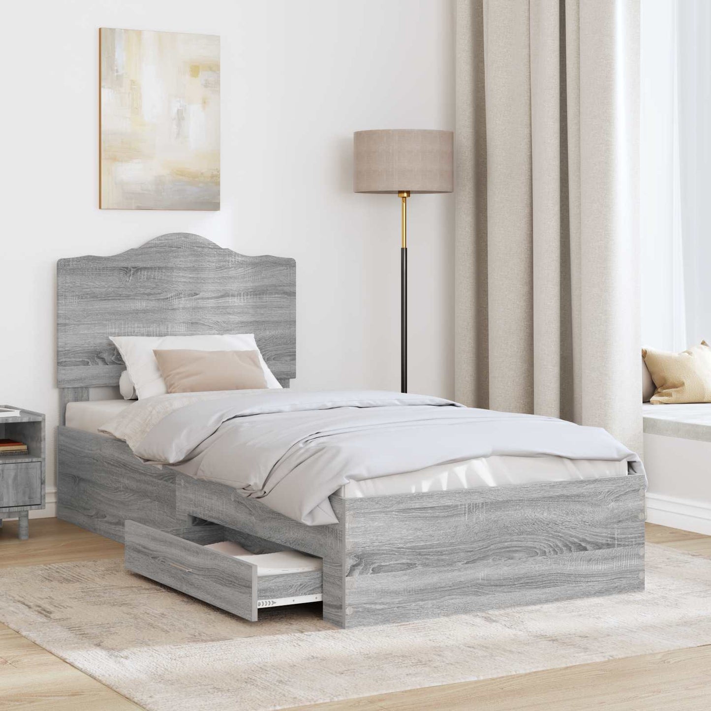 Bedframe met hoofdeinde Grijs Sonoma 90 x 190 cm Bewerkt hout