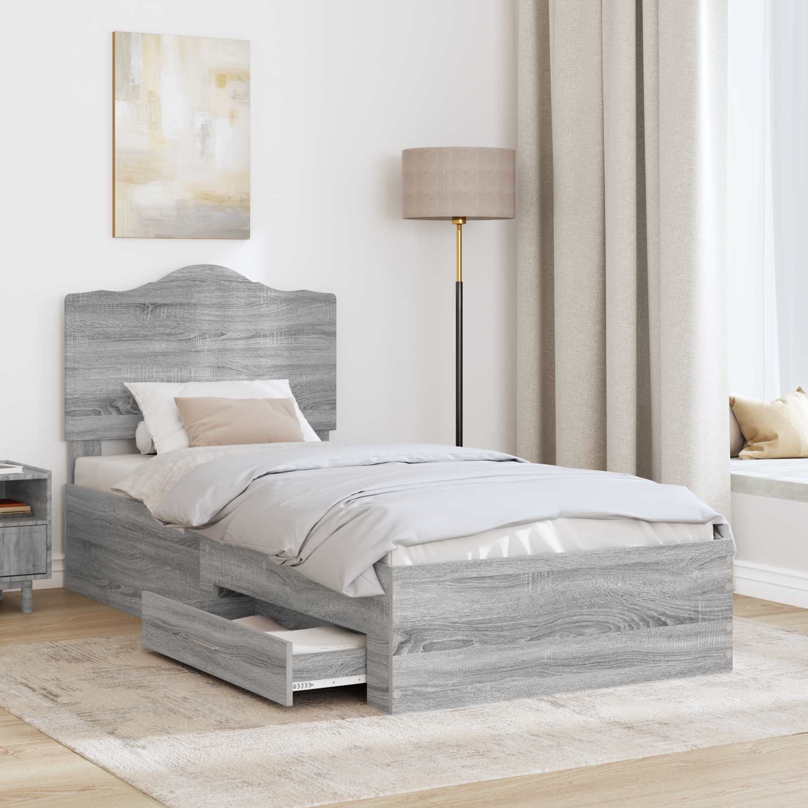 Bedframe met hoofdeinde Grijs Sonoma 90 x 190 cm Bewerkt hout