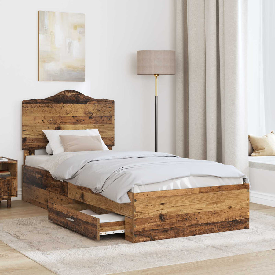 Bedframe met hoofdeinde Oudhout 90 x 190 cm Bewerkt hout