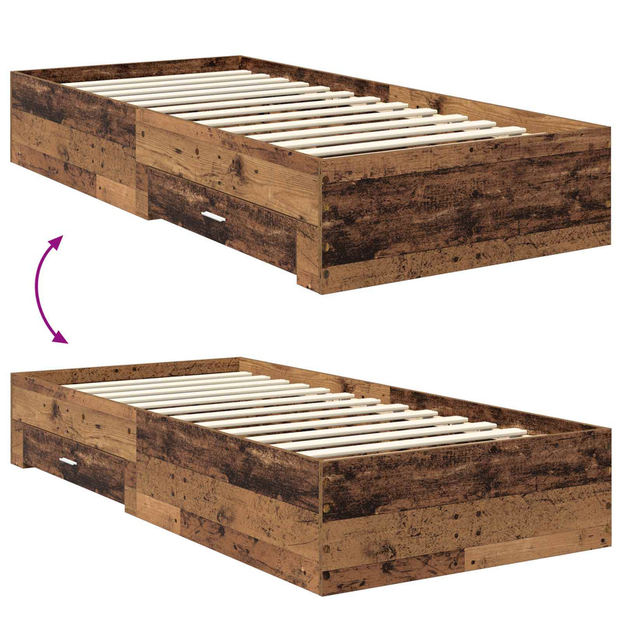 Bedframe met hoofdeinde Oudhout 90 x 190 cm Bewerkt hout