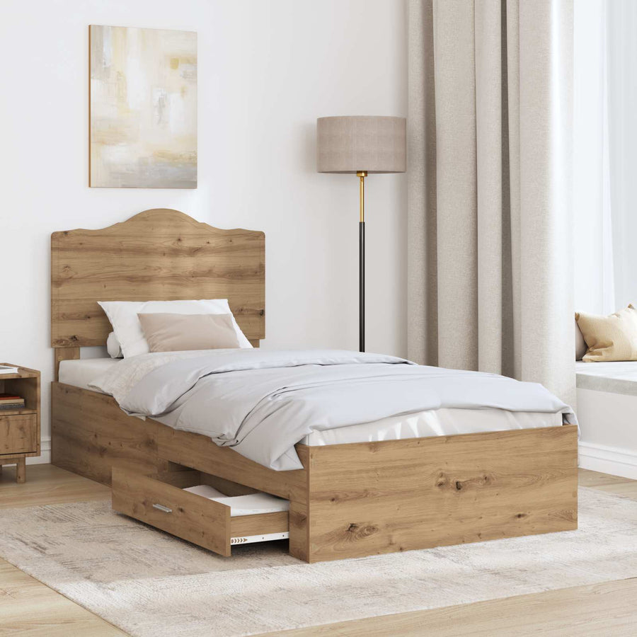 Bedframe met hoofdeinde Artisan Eiken 90 x 190 cm Bewerkt hout