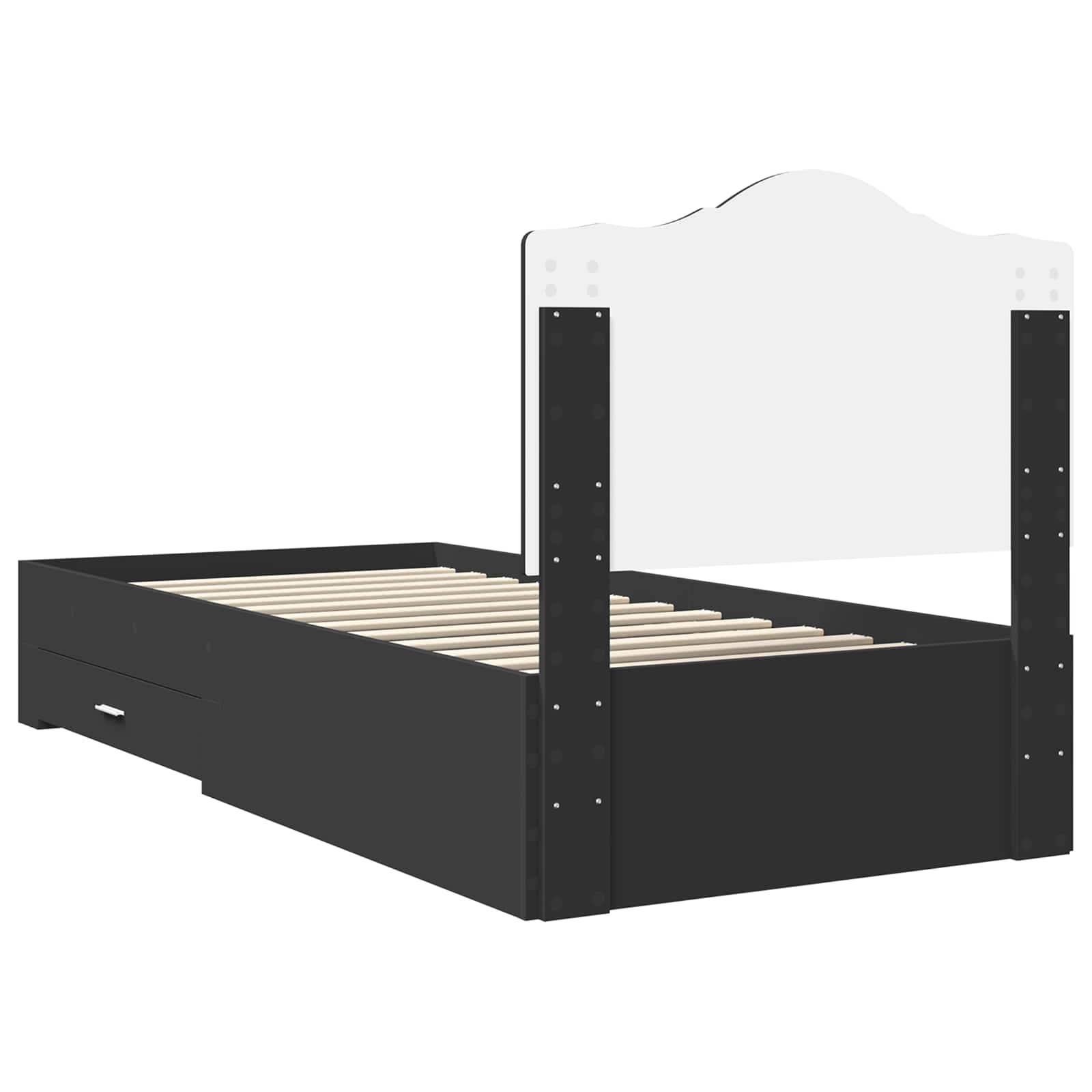 Bedframe met hoofdeinde met lade Zwart 75 x 190 cm Bewerkt hout